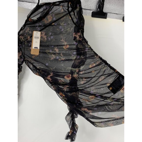 Maeve By Anthropologie XXS Sheer Black Mesh Floral Ruched Top NWT - Picture 4 of 10